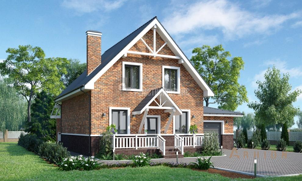 3. Проект одноэтажного дома в европейском стиле с двускатной кровлей, t-34-01, площадью - 152 кв c мансардой, терассой, гаражом